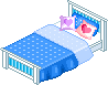 Plaatjes Kawaii meubels Kawaii Wit-Blauwe Bed Met Kussens Met Hartjes